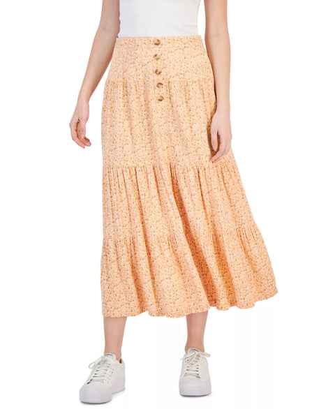 Celebrity Pink Women's Peach Printed Tiered Midi Skirt | Celebrity Pink In Lebanon