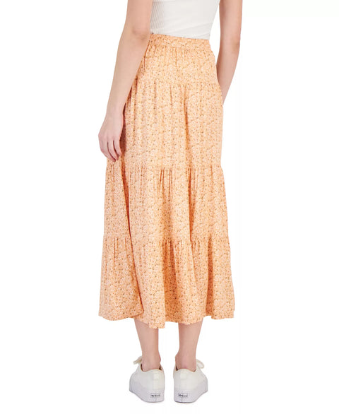 Celebrity Pink Women's Peach Printed Tiered Midi Skirt | Celebrity Pink In Lebanon
