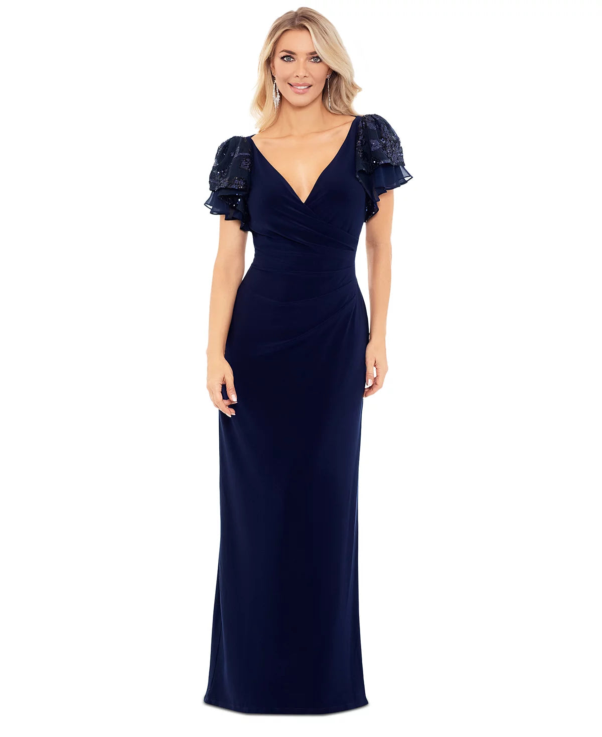 Betsy & Adam Women's Navy Petite Sequin Flutter-Sleeve Sheath Dress | Betsy & Adam In Lebanon