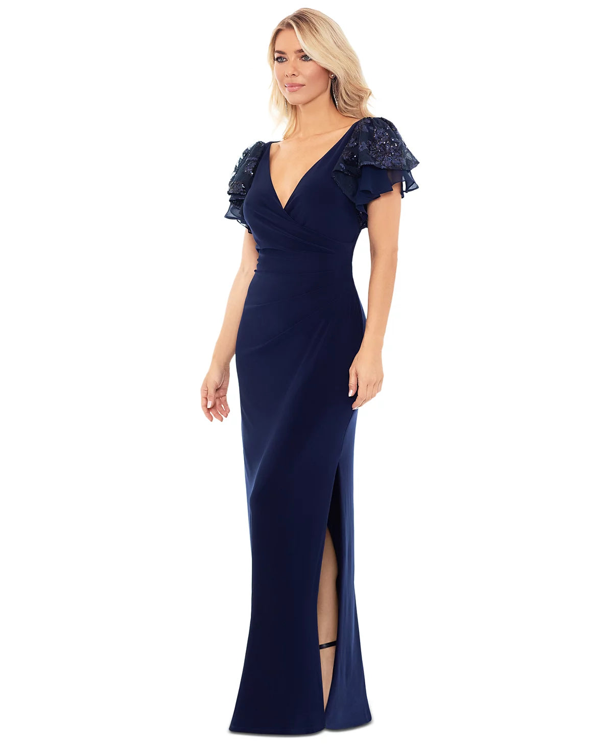 Betsy & Adam Women's Navy Petite Sequin Flutter-Sleeve Sheath Dress | Betsy & Adam In Lebanon