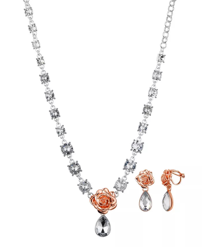 Disney Girl's Princess Beauty and The Beast Clear Teardrop Necklace and Earring Set | Disney In Lebanon