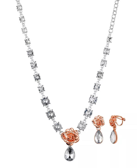Disney Girl's Princess Beauty and The Beast Clear Teardrop Necklace and Earring Set | Disney In Lebanon