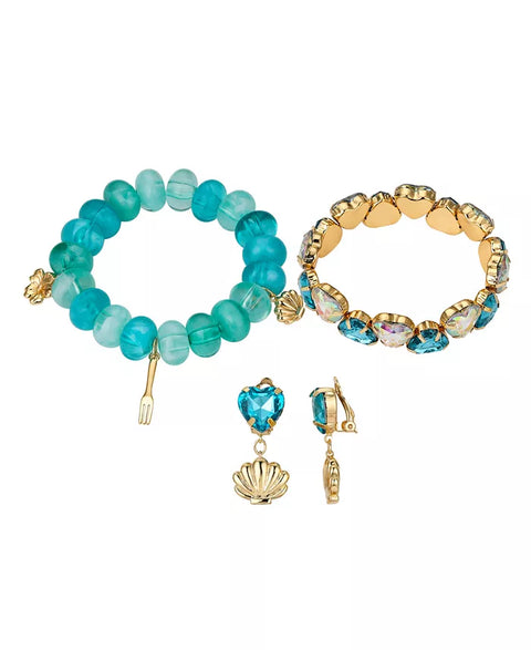 Disney Girl's Princess The Little Mermaid Gold-Tone Shell and Flower Bracelet and Earring Set | Disney In Lebanon