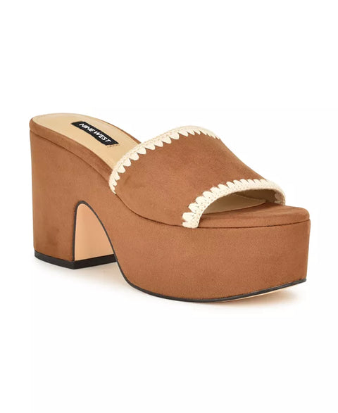Nine West Women's Brown Yickie Slip-on Round Toe Wedge Sandals | Nine West In Lebanon