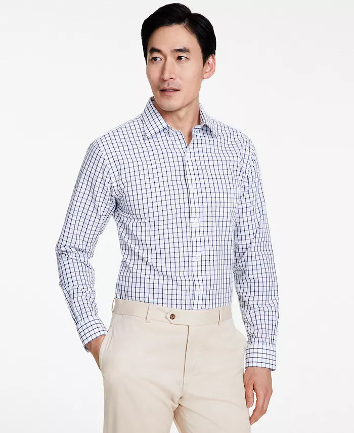 B By Brooks Brothers Men's White Regular-Fit Windowpane Dress Shirt |B By Brooks Brothers In Lebanon