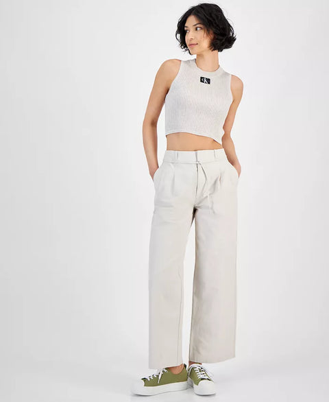 Calvin Klein Women's Stone High-Waist Wide-Leg Belted Pleated Pants | Calvin Klein In Lebanon