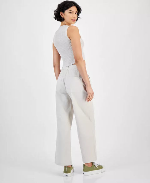 Calvin Klein Women's Stone High-Waist Wide-Leg Belted Pleated Pants | Calvin Klein In Lebanon