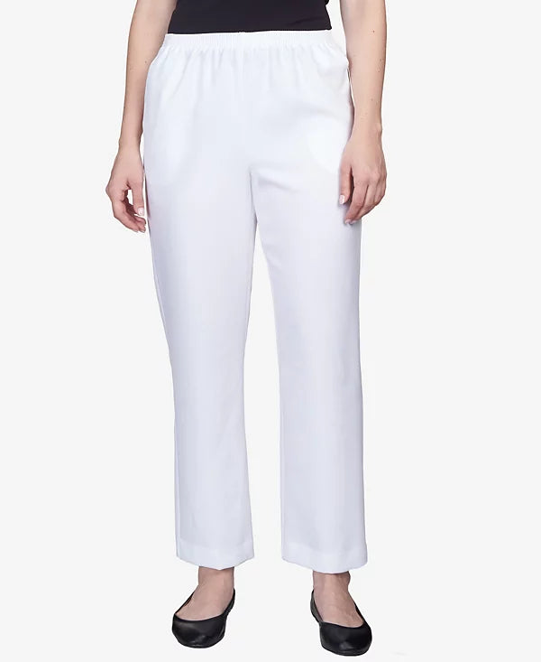 Alfred Dunner Women's White Petite Classics Pull-On Straight-Leg Pants | Alfred Dunner In Lebanon