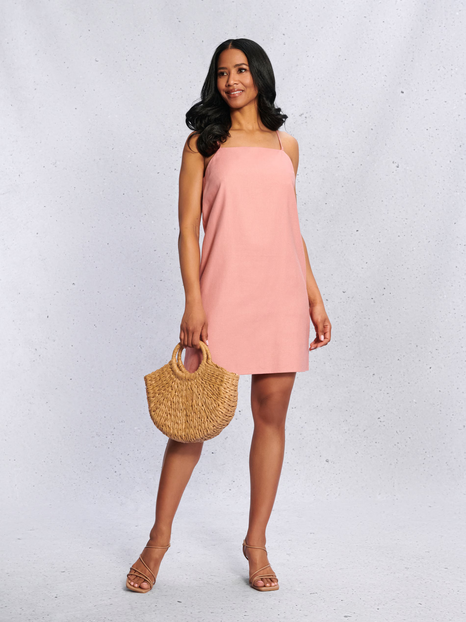 Sinsay Women's Pink Viscose And A Linen Blend Classic Mini Dress | Sinsay In Lebanon