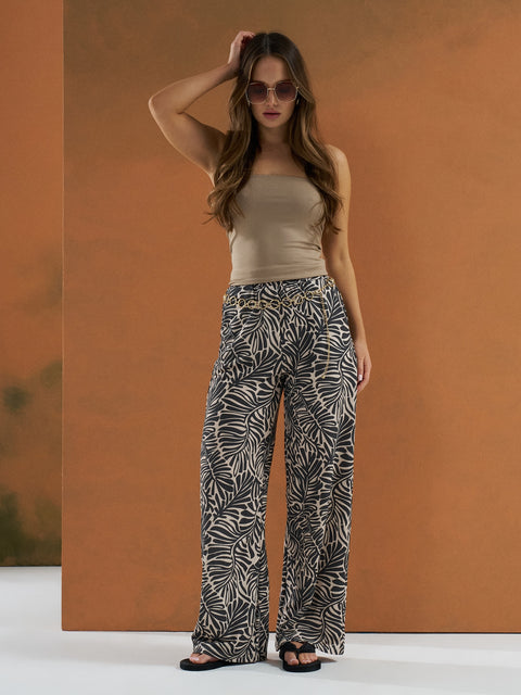 Sinsay Women's Gray & Beige Printed Wide Leg Pant |Sinsay In Lebanon