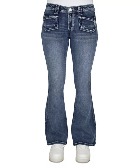 Almost Famous Women's Navy Heavy-Stitch Flare-Leg Denim Jeans|Almost Famous In Lebanon