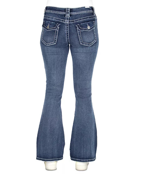 Almost Famous Women's Navy Heavy-Stitch Flare-Leg Denim Jeans|Almost Famous In Lebanon