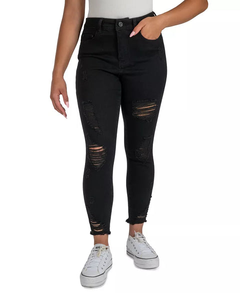 Indigo Rein Women's Black Curvy High-Rise Distress Crop Jeans|Indigo Rein In Lebanon