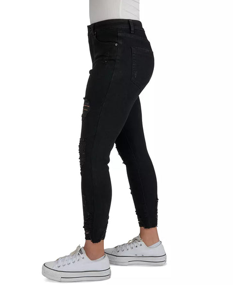 Indigo Rein Women's Black Curvy High-Rise Distress Crop Jeans|Indigo Rein In Lebanon