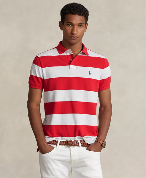 Polo Ralph Lauren Men's Red & White Classic-Fit Striped Mesh Polo T-Shirt |Polo Ralph Lauren In Lebanon