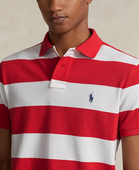 Polo Ralph Lauren Men's Red & White Classic-Fit Striped Mesh Polo T-Shirt |Polo Ralph Lauren In Lebanon