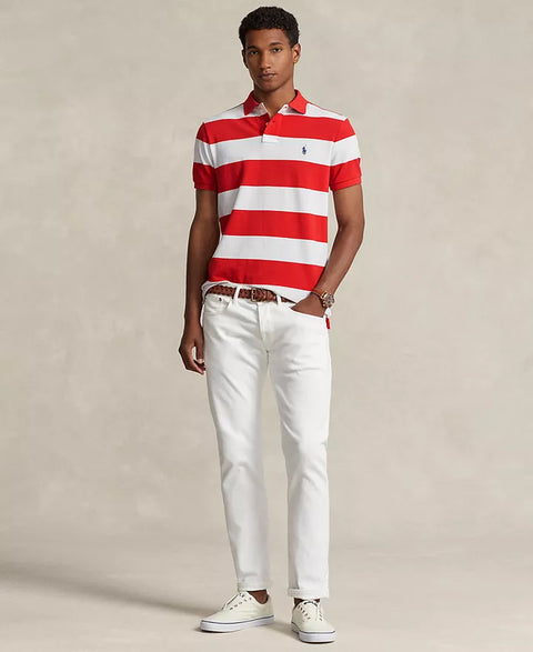 Polo Ralph Lauren Men's Red & White Classic-Fit Striped Mesh Polo T-Shirt |Polo Ralph Lauren In Lebanon