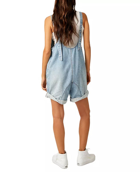 Free People Women's Light Blue Cotton High Roller V-Neck Romper |Free People In Lebanon