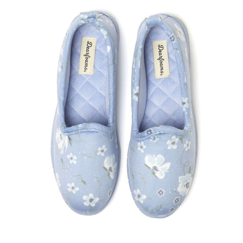 Dearfoams Women's Blue Floral Rachel Velour Closed Back Slippers | Dearfoams In Lebanon