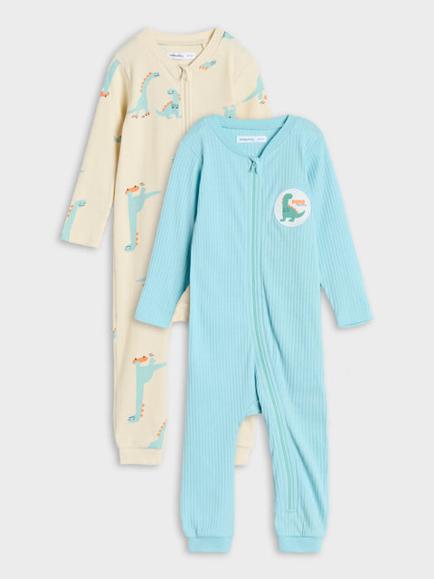 Sinsay Baby Boy's Blue/Beige Rompers With Dino Print 2-pack | Sinsay In Lebanon