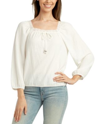 Bcx Women's Off White Juniors Square-Neck Mid-Sleev Blues | Bcx In Lebanon