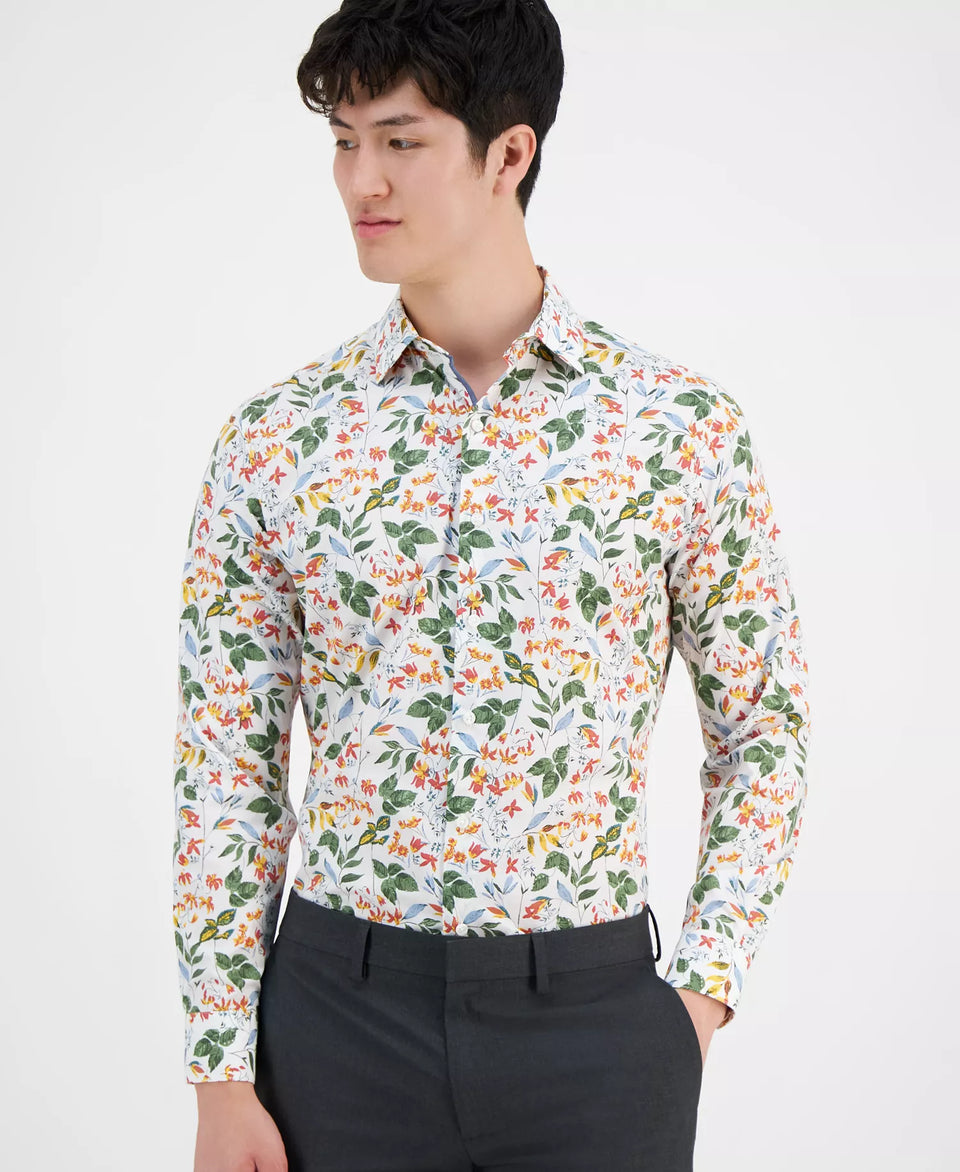 Bar III Men's White Bird FloralSlim-Fit Bold Ivy Shirt | Bar III In Lebanon