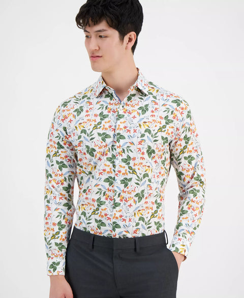 Bar III Men's White Bird Floral  Slim-Fit Bold Ivy Shirt | Bar III In Lebanon
