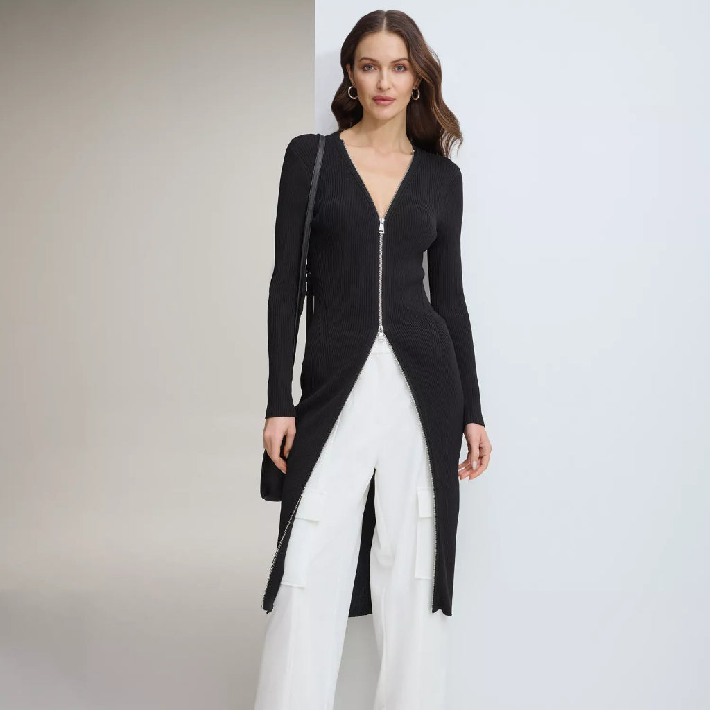 DKNY Women's Black Zip-Front Cardigan Dress
