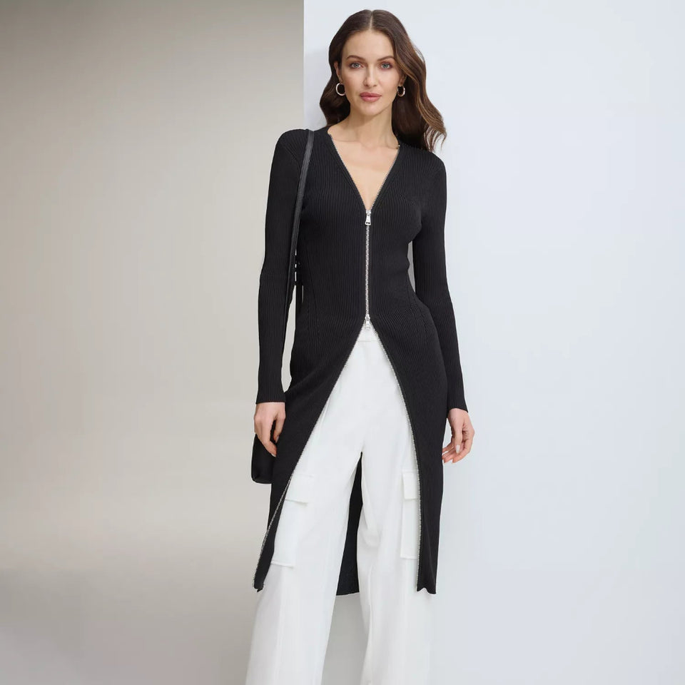 DKNY Women's Black Zip-Front Cardigan Dress