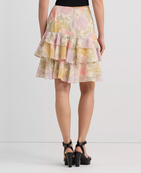 Lauren Ralph Lauren Women's Cream Multi Floral Crinkle Georgette Tiered Skirt | Lauren Ralph Lauren In Lebanon