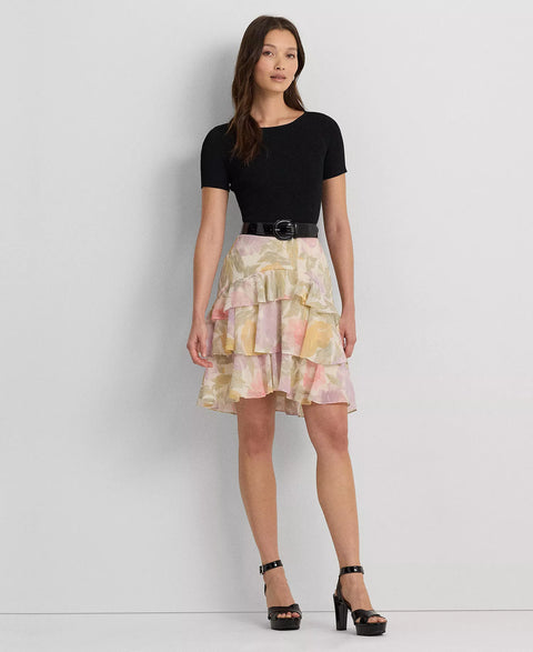 Lauren Ralph Lauren Women's Cream Multi Floral Crinkle Georgette Tiered Skirt | Lauren Ralph Lauren In Lebanon