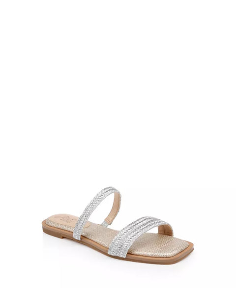 Jewel Badgley Mischka Women's Silver Helena Evening Flat Sandals | Jewel Badgley Mischka In Lebanon
