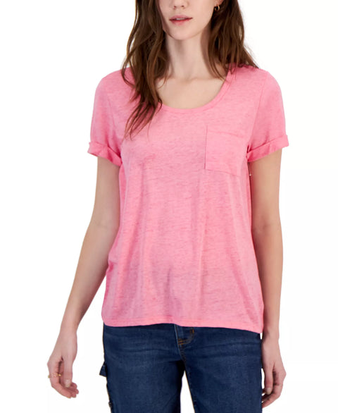 Hippie Rose Women's Pink Super Soft Burnout Pocket T-Shirt | Hippie Rose In Lebanon