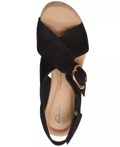 Clarks Women's Black Giselle Dove Wedge Sandals | Clarks In Lebanon