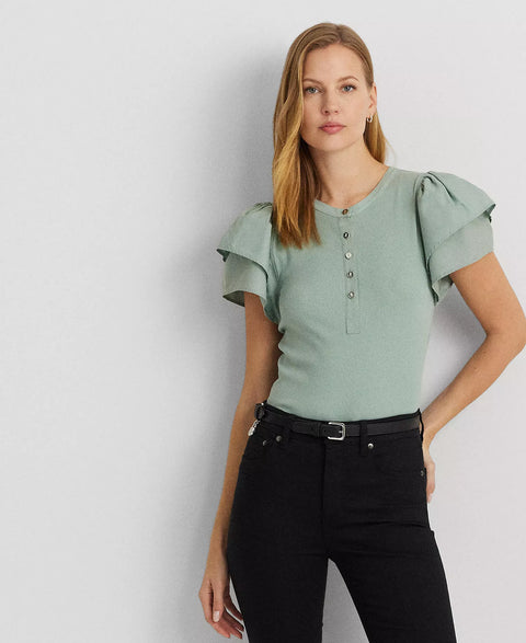 Lauren Ralph Lauren Women's Soft Laurel Petite Flutter-Sleeve Henley Blouse | Lauren Ralph Lauren In Lebanon