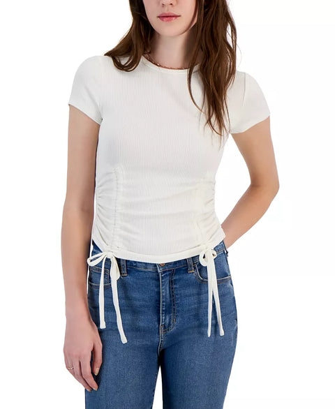 Just Polly Women's White Ribbed Side-Crop Top |Just Polly In Lebanon