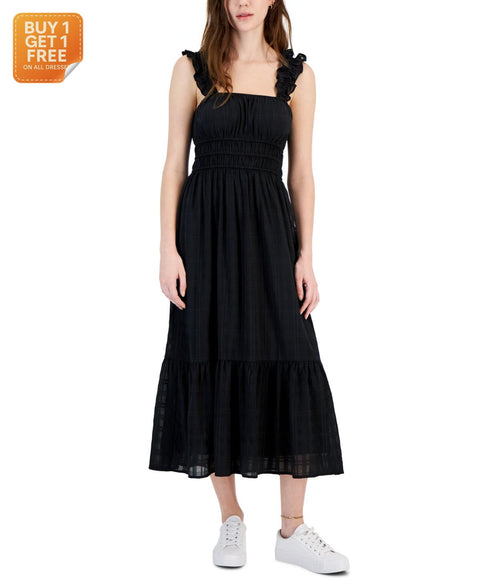 Kingstone Gray Women's Black Ruffle-Strap Sleeveless Dress |Kingstone Gray In Lebanon