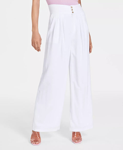 Bar III Women's White  Button-Front Wide-Leg Pants | Bar III in Lebanon