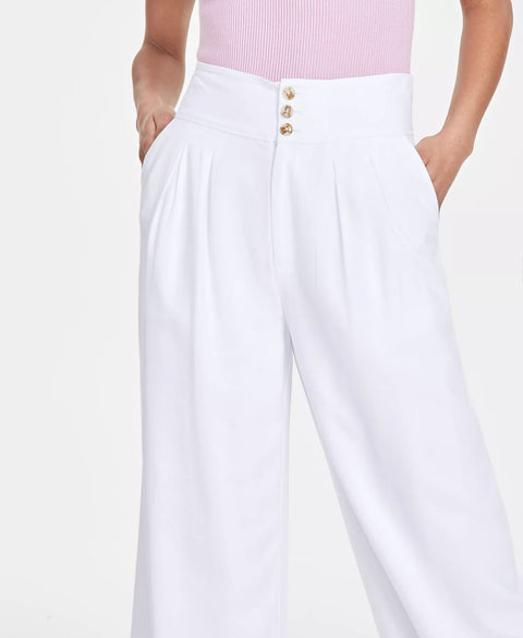 Bar III Women's White  Button-Front Wide-Leg Pants | Bar III in Lebanon