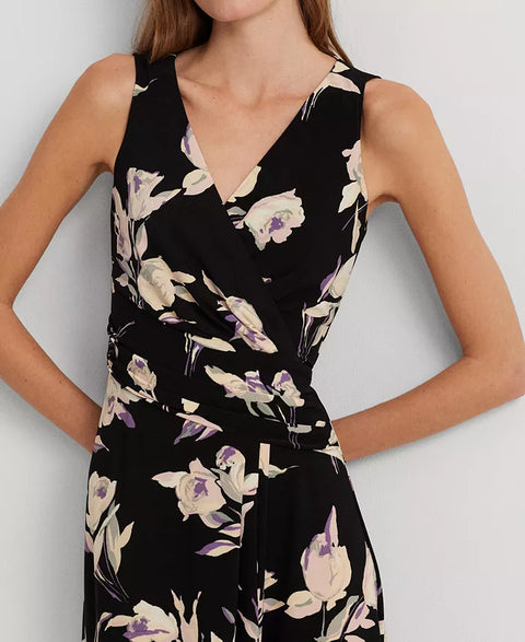 Lauren Ralph Lauren Women's Black Floral Surplice Jersey Sleeveless Dress | Lauren Ralph Lauren In Lebanon