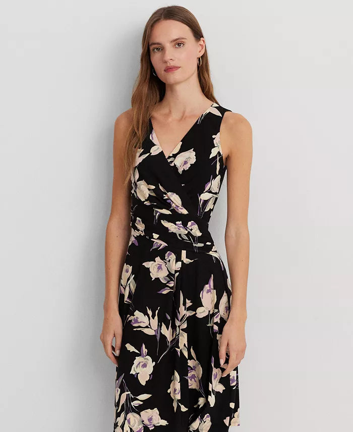 Lauren Ralph Lauren Women's Black Floral Surplice Jersey Sleeveless Dress | Lauren Ralph Lauren In Lebanon