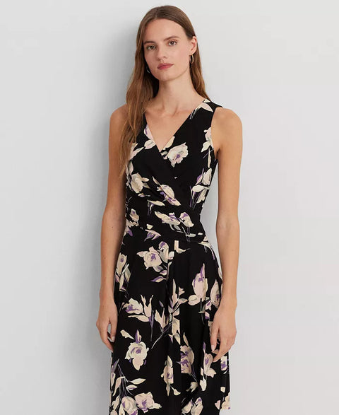 Lauren Ralph Lauren Women's Black Floral Surplice Jersey Sleeveless Dress | Lauren Ralph Lauren In Lebanon