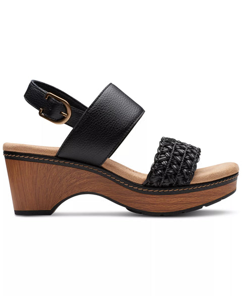 Clarks Women's Black Leather Karsea Ankle Wedge Sandals | Clarks in Lebanon