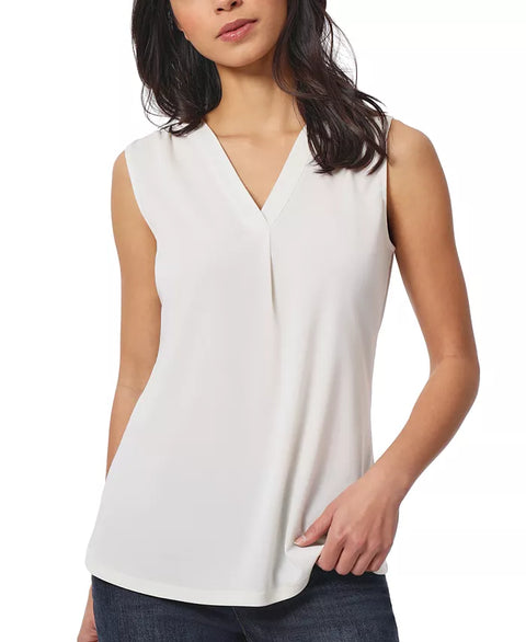 Jones New York Women's White Crepe Sleeveless V-Neck Blouse | Jones New York In Lebanon