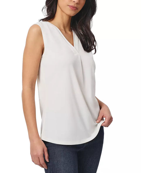 Jones New York Women's White Crepe Sleeveless V-Neck Blouse | Jones New York In Lebanon