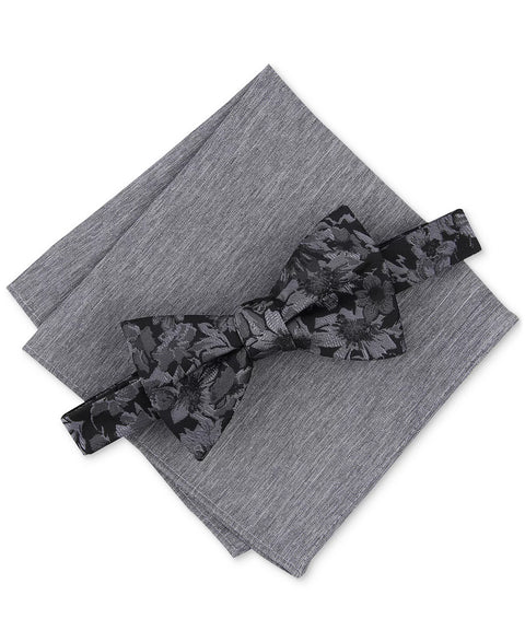 Bar III Men's Grey Malaga Floral Bow Tie & Solid Pocket Square Set | Bar III In Lebanon