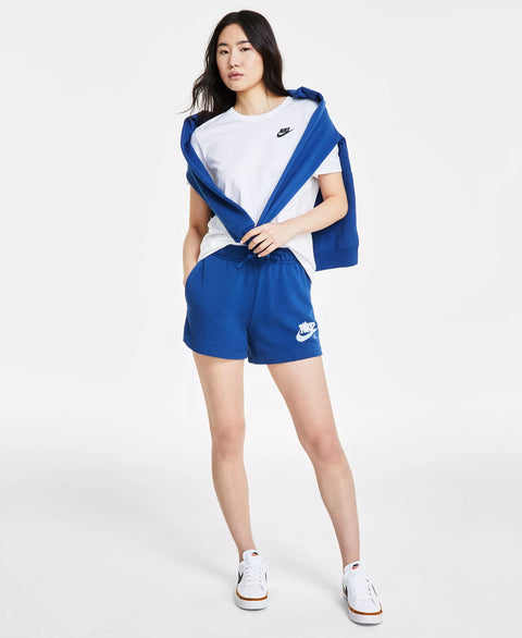 Nike Women's Blue Sportswear Club French Terry Graphic Fleece Shorts | Nike in Lebanon