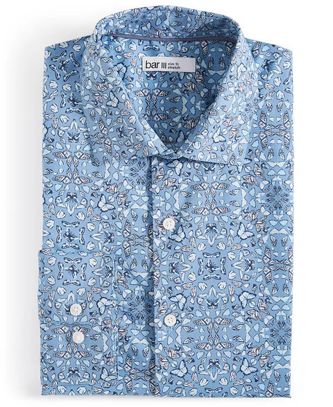Bar III Men's Blue Slim-Fit Butterfly Pattern Dress Shirt|Bar III In Lebanon