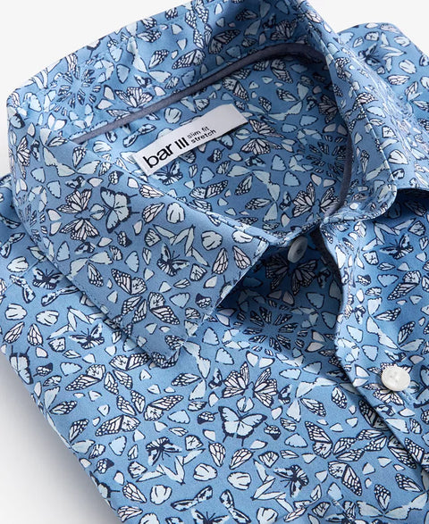 Bar III Men's Blue Slim-Fit Butterfly Pattern Dress Shirt|Bar III In Lebanon