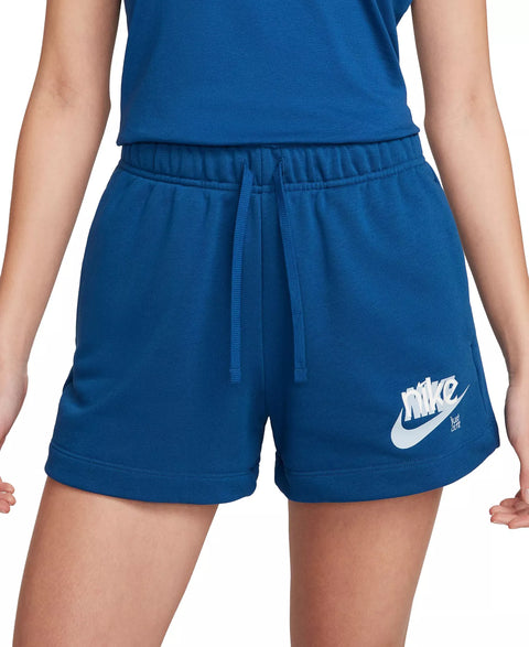 Nike Women's Blue Sportswear Club French Terry Graphic Fleece Shorts | Nike in Lebanon